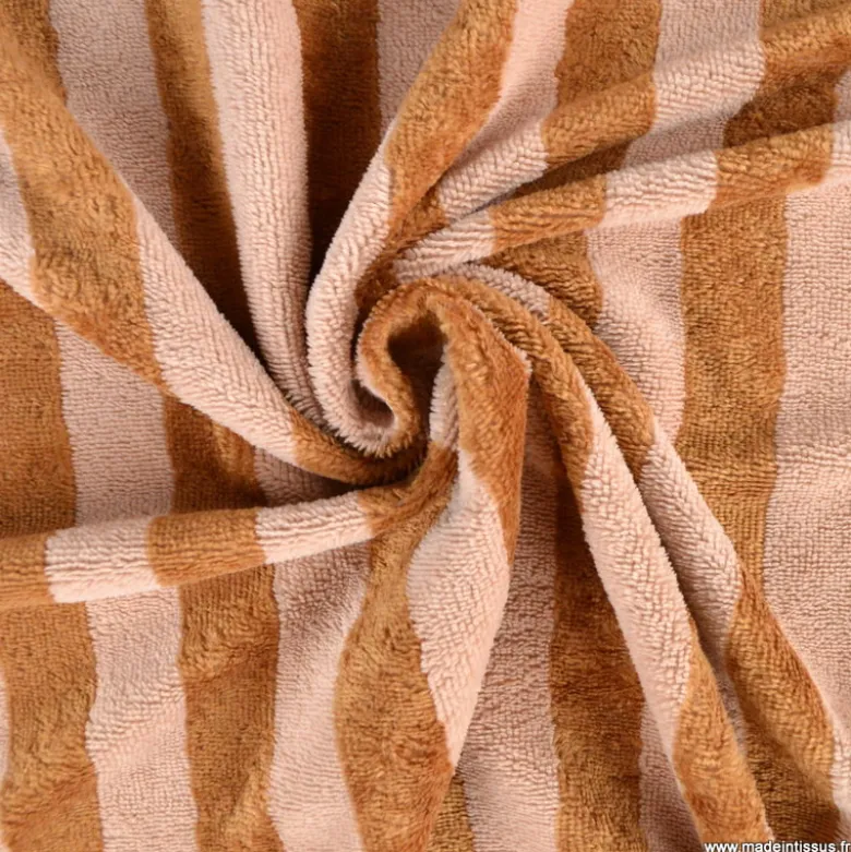 Tissu micro éponge de bambou à rayures Skin et Caramel