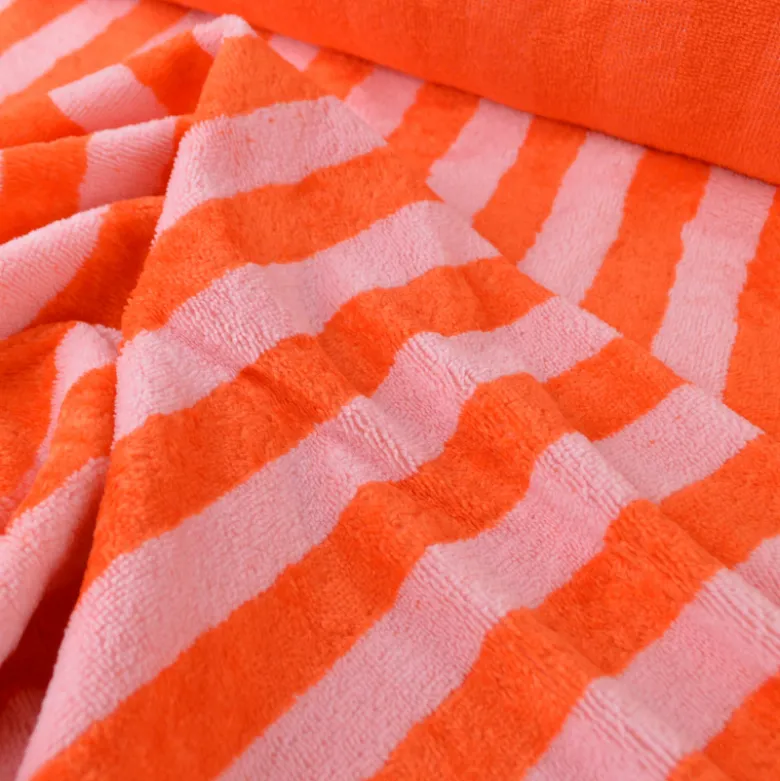 Tissu micro éponge de bambou à rayures Rose et Tangerine