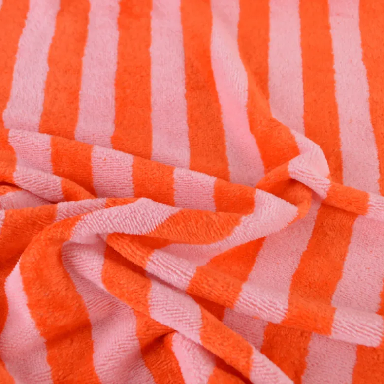 Tissu micro éponge de bambou à rayures Rose et Tangerine