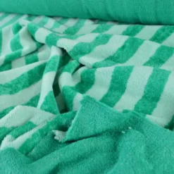 Tissu micro éponge de bambou à rayures Menthe et Emeraude