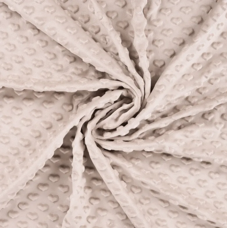 Tissu minky motif coeur coloris Sable clair