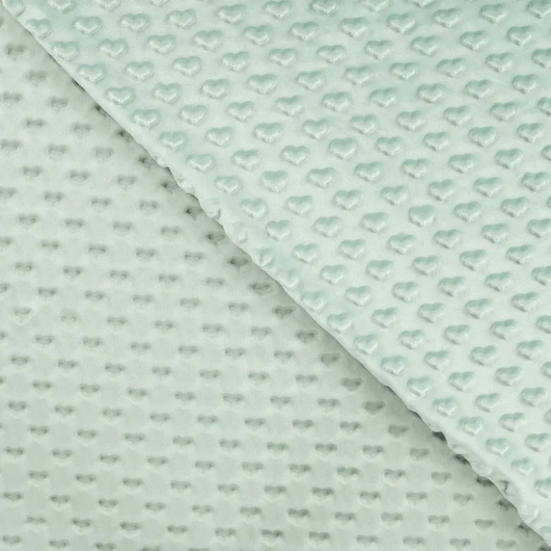 Tissu minky motif coeur coloris Vert Céladon