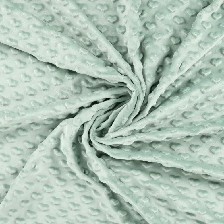 Tissu minky motif coeur coloris Vert Céladon