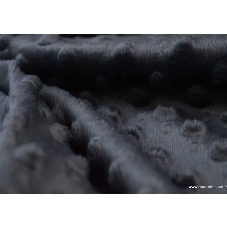 Tissu minky pois gris anthracite - OEKO TEX