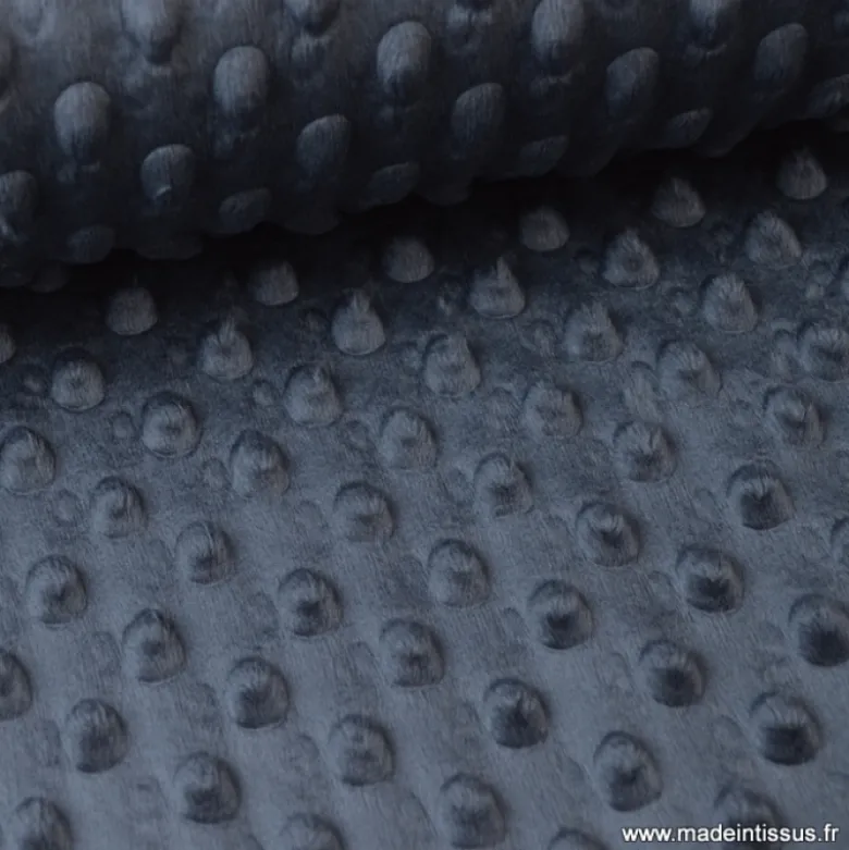 Tissu minky pois gris anthracite - OEKO TEX