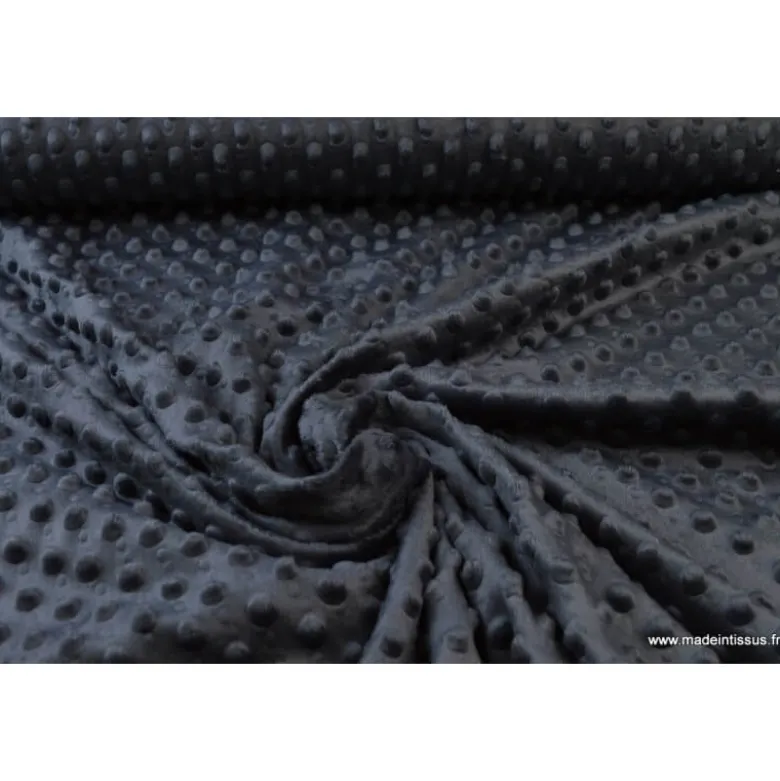 Tissu minky pois gris anthracite - OEKO TEX