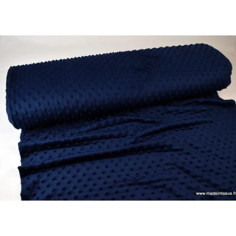 Tissu minky POIS MARINE - OEKO TEX