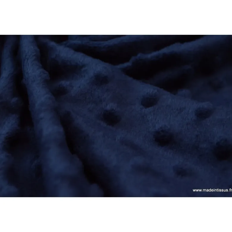 Tissu minky POIS MARINE - OEKO TEX