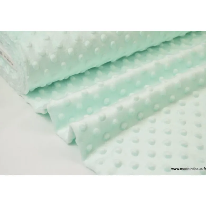 Tissu minky POIS MENTHE clair 21 - OEKO TEX