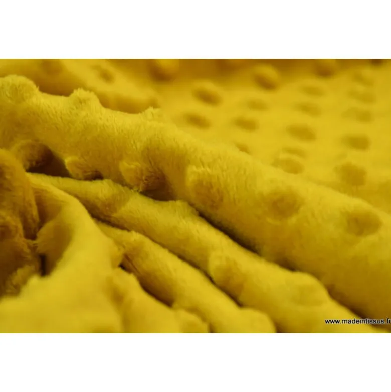 Tissu minky POIS MOUTARDE - OEKO TEX