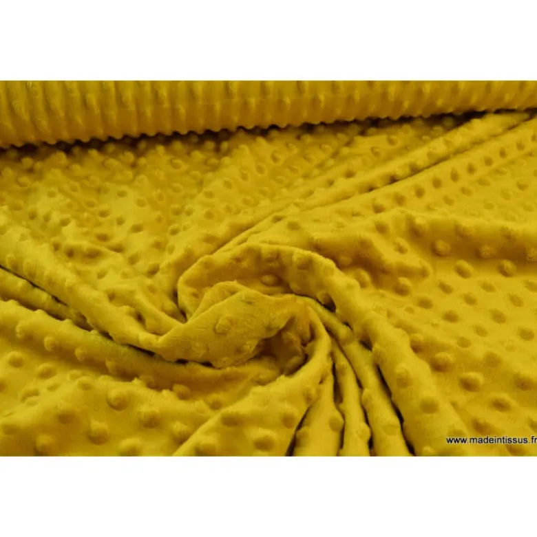 Tissu minky POIS MOUTARDE - OEKO TEX