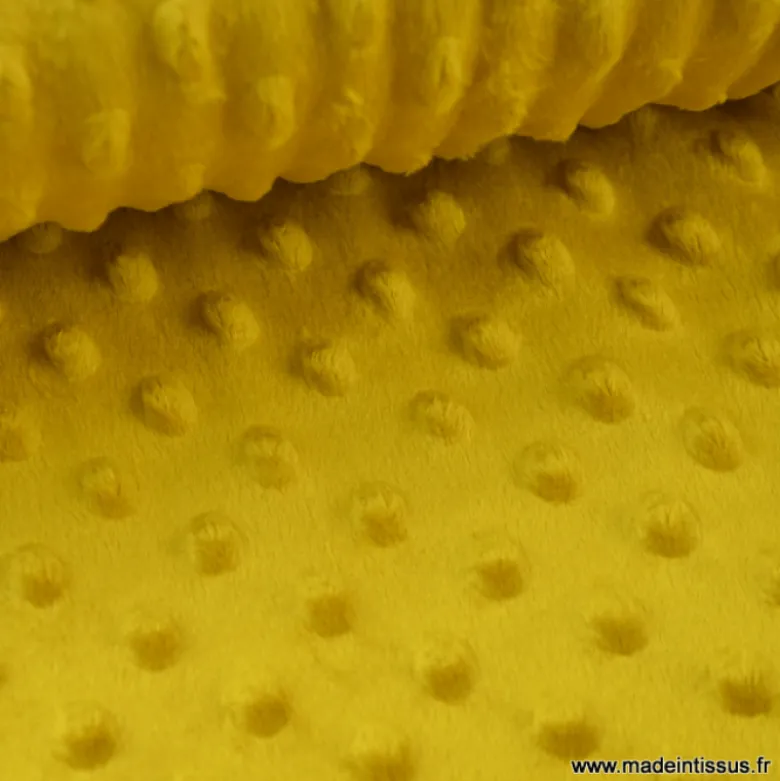 Tissu minky POIS MOUTARDE - OEKO TEX