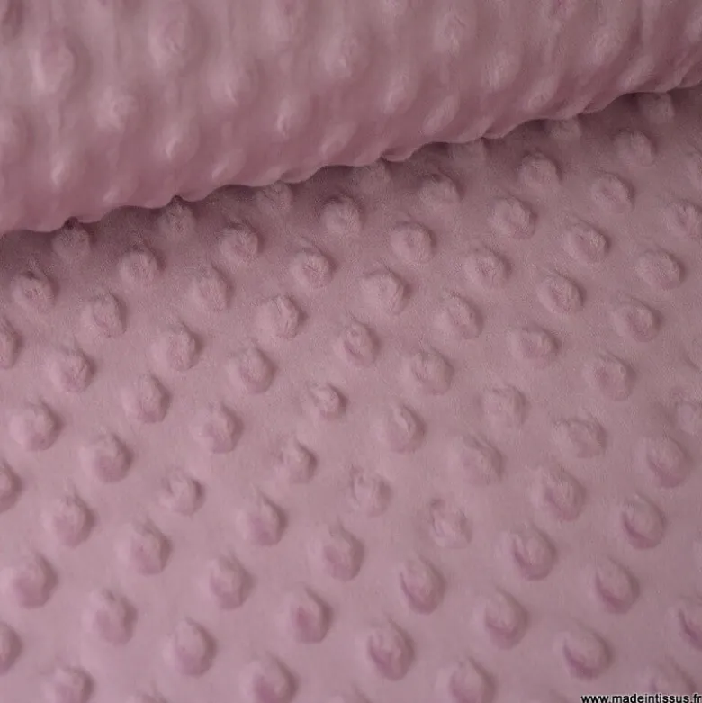 Tissu minky POIS VIEUX ROSE - OEKO TEX