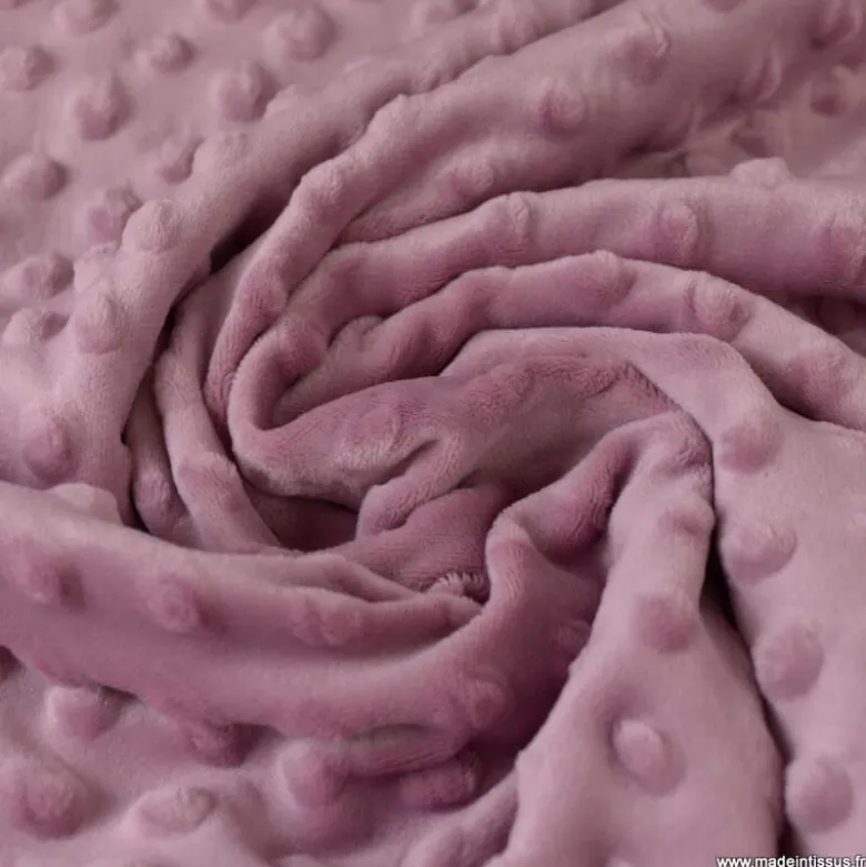 Tissu minky POIS VIEUX ROSE - OEKO TEX