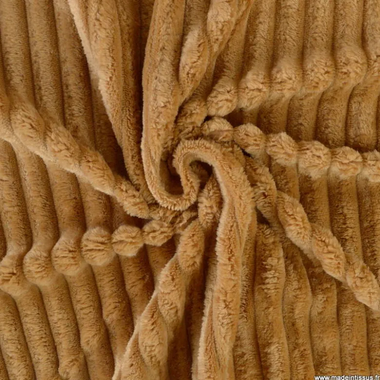 Tissu minky Rayures côtelé coloris Camel - OEKO TEX