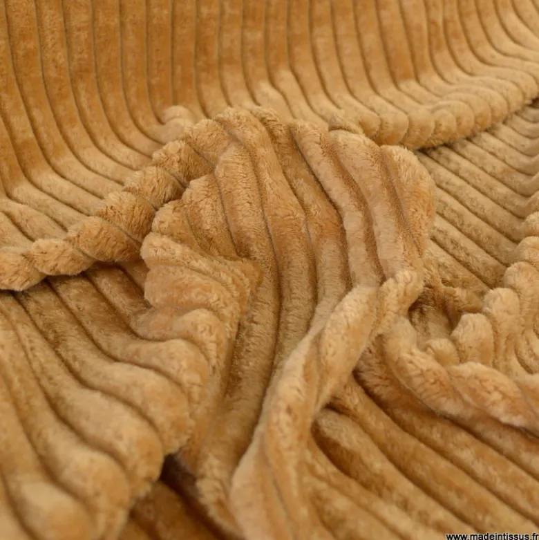 Tissu minky Rayures côtelé coloris Camel - OEKO TEX