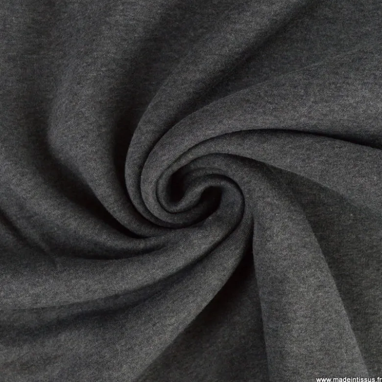 Tissu molleton sweat uni gris anthracite chiné - OEKO TEX