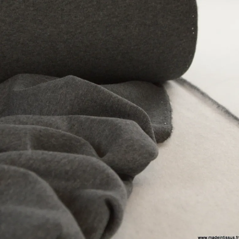 Tissu molleton sweat uni gris anthracite chiné - OEKO TEX