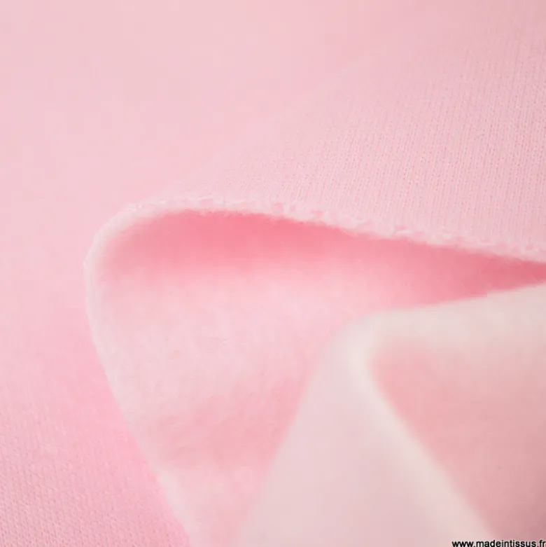 Tissu molleton sweat uni rose clair - OEKO TEX
