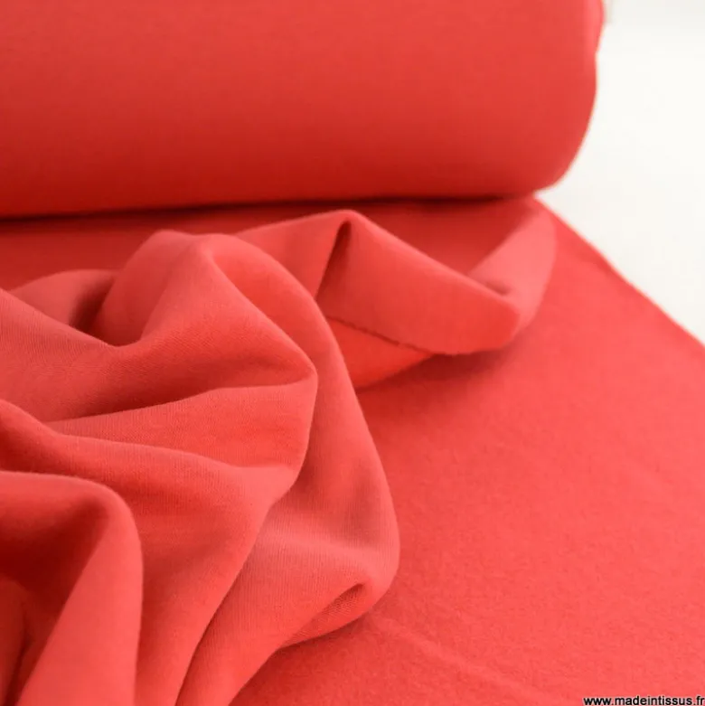 Tissu molleton sweat uni rouge - OEKO TEX