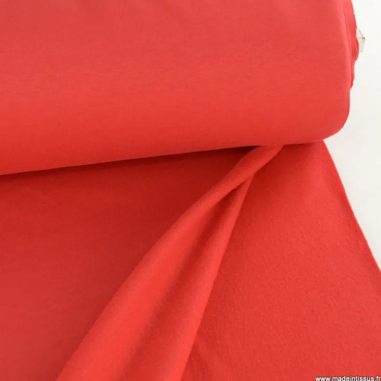 Tissu molleton sweat uni rouge - OEKO TEX