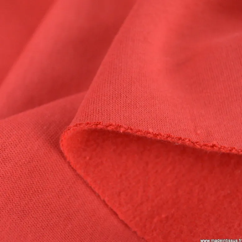 Tissu molleton sweat uni rouge - OEKO TEX