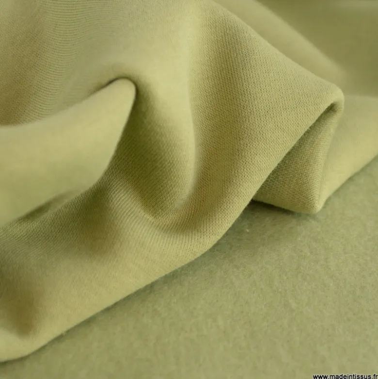 Tissu molleton sweat uni vert tilleul- OEKO TEX