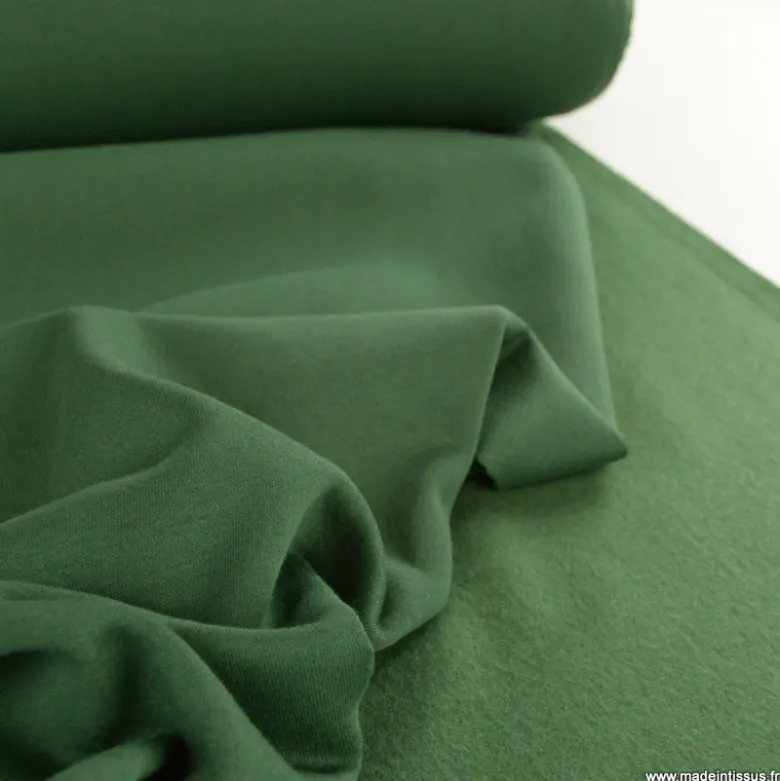 Tissu molleton sweat uni vert kaki - OEKO TEX