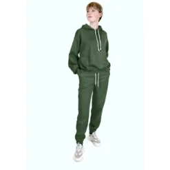 Tissu molleton sweat uni vert kaki - OEKO TEX