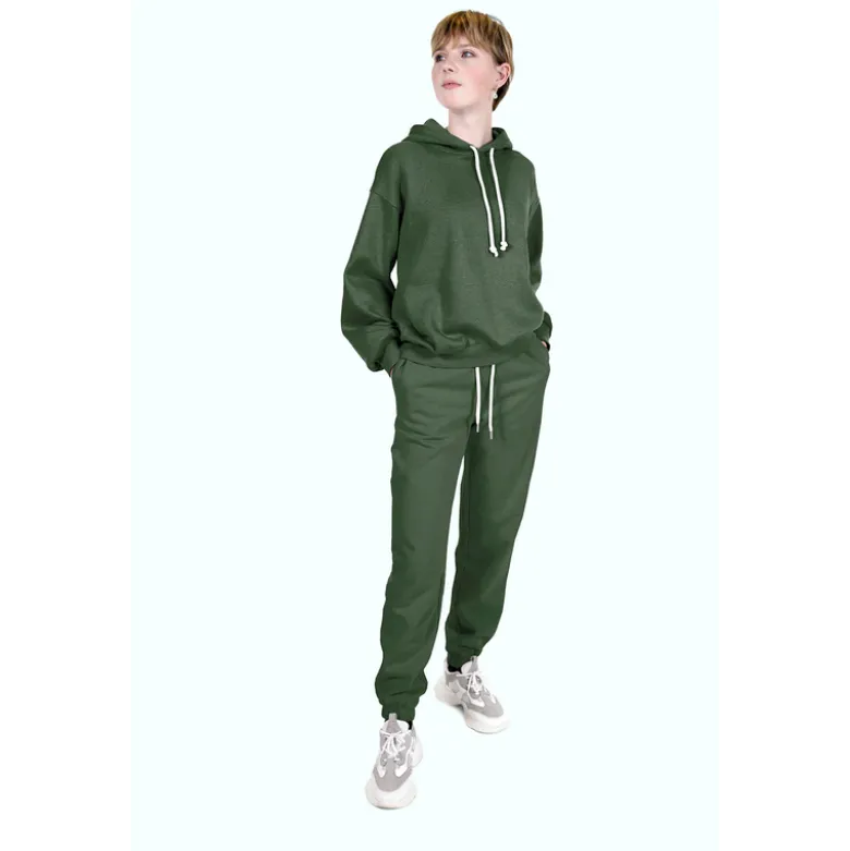 Tissu molleton sweat uni vert kaki - OEKO TEX