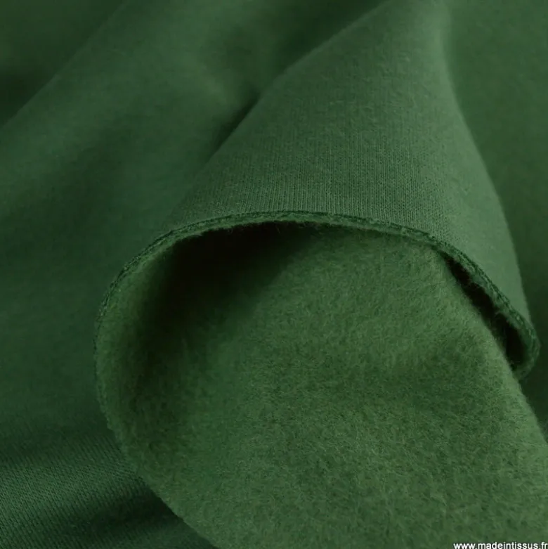 Tissu molleton sweat uni vert kaki - OEKO TEX