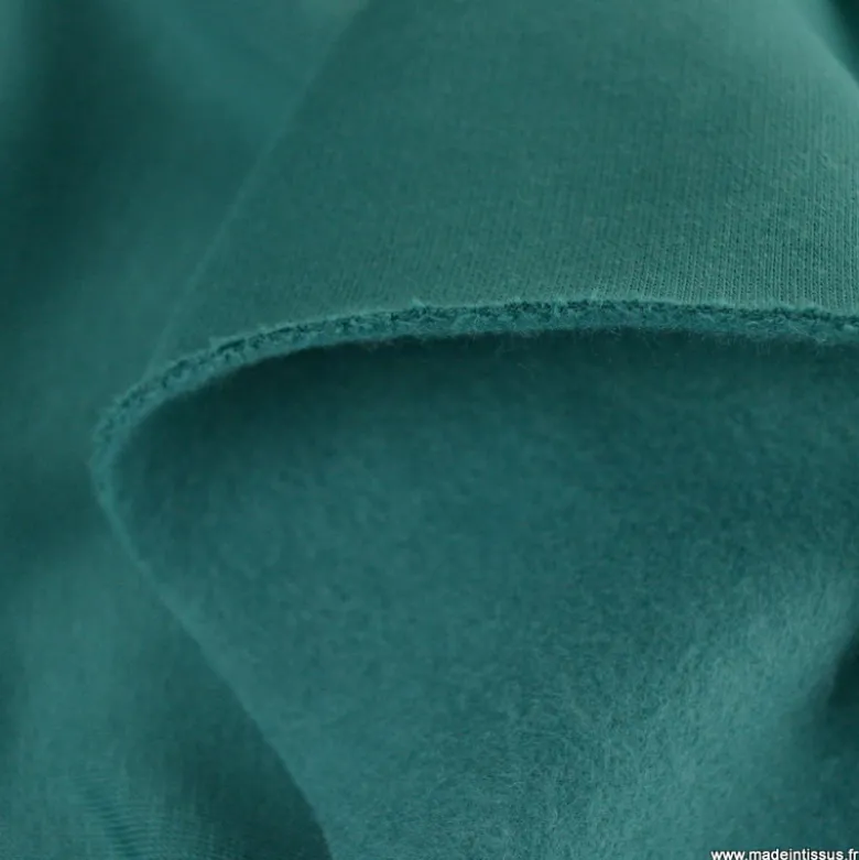 Tissu molleton sweat uni vert canard - OEKO TEX