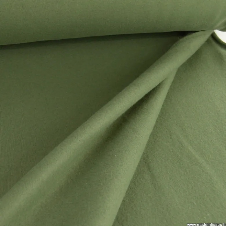 Tissu molleton sweat uni vert kaki clair - OEKO TEX
