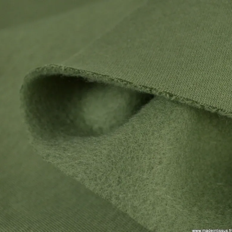 Tissu molleton sweat uni vert kaki clair - OEKO TEX