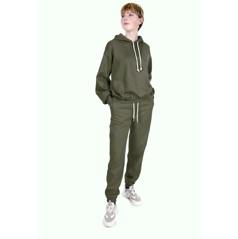 Tissu molleton sweat uni vert kaki clair - OEKO TEX