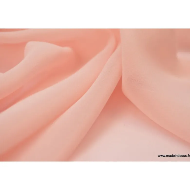Tissu Mousseline fluide polyester rose poudré