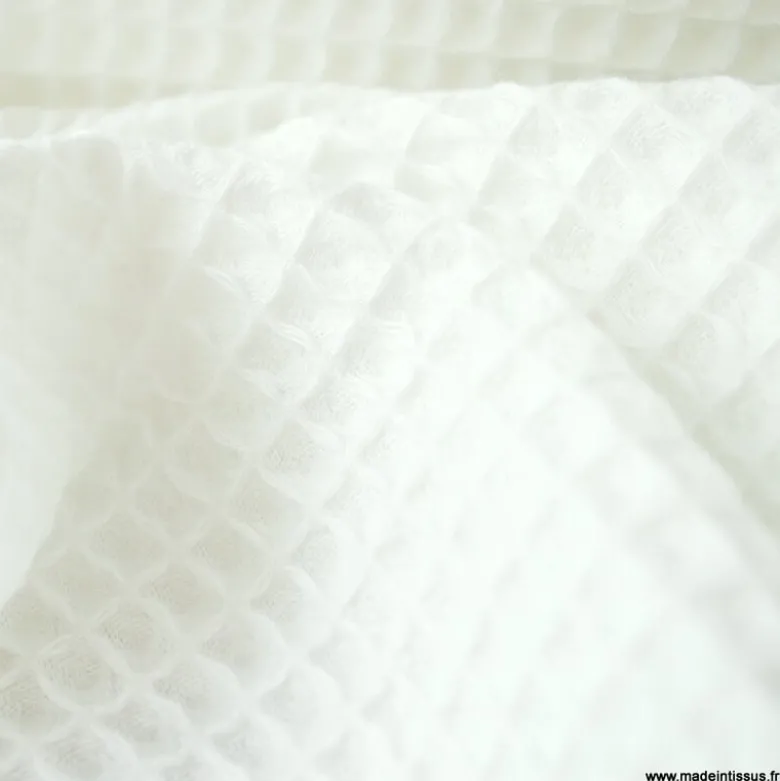 Tissu nid d'abeille Blanc - OEKO TEX