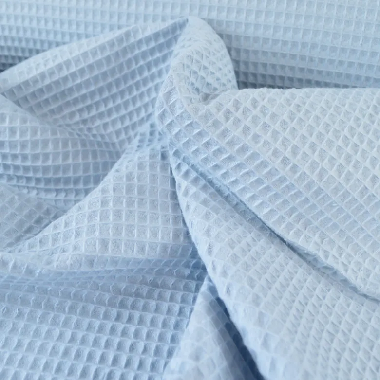 Tissu nid d'abeille bleu Glacier- OEKO TEX