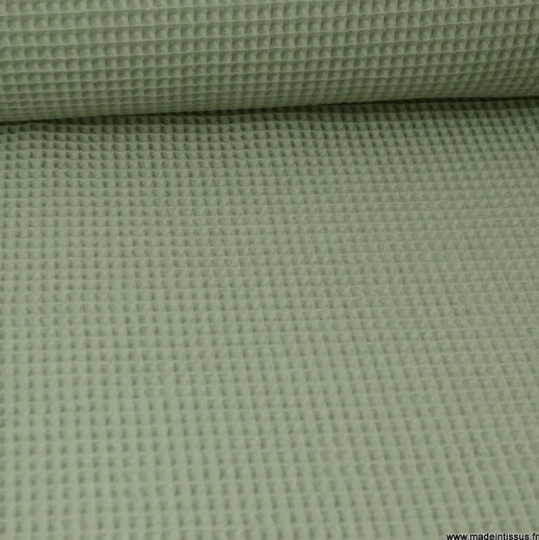 Tissu nid d'abeille kaki- OEKO TEX
