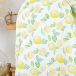 Tissu nid d'abeille motif citrons fond blanc - Poppy