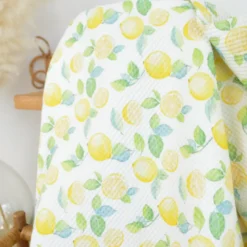 Tissu nid d'abeille motif citrons fond blanc - Poppy