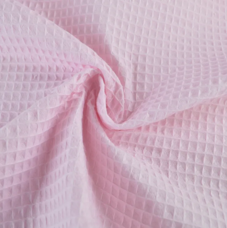 Tissu nid d'abeille rose clair - OEKO TEX
