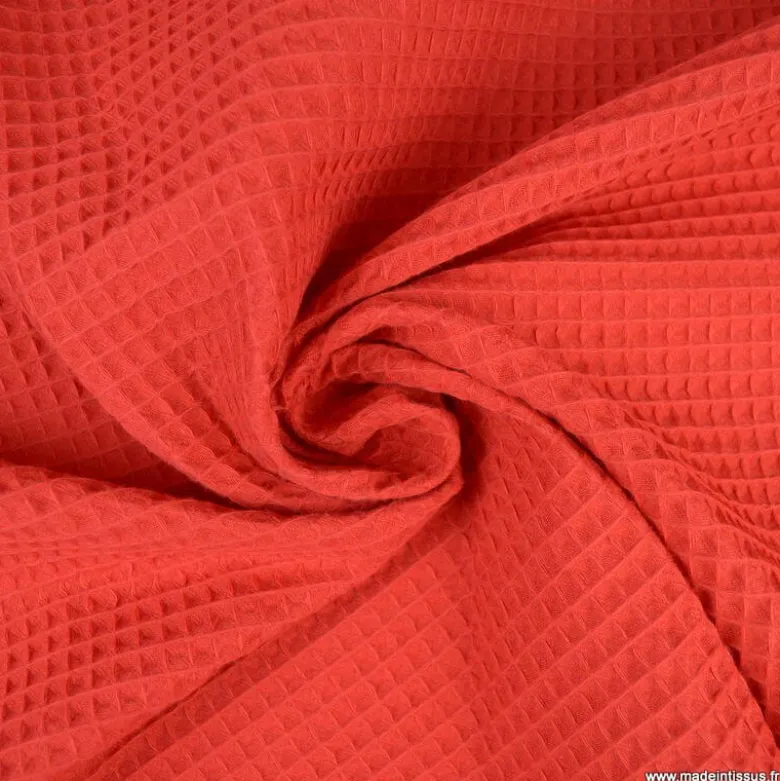 Tissu nid d'abeille Rouge - OEKO TEX