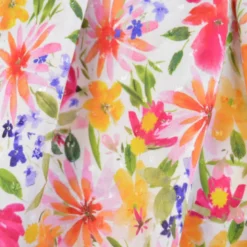 Tissu plumetis de viscose fleurs roses, jaunes et vertes – Fond blanc