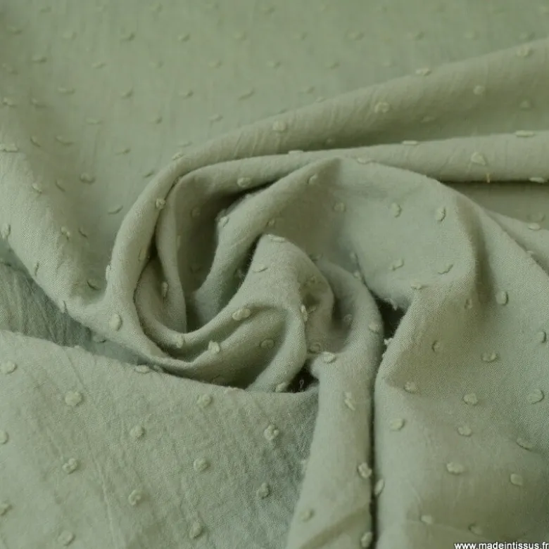 Tissu plumetis voile de coton Kaki - OEKO TEX