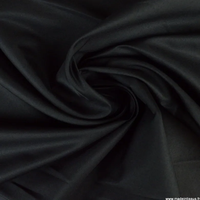 Tissu polyester sergine noir pour robe de mariée et cocktail