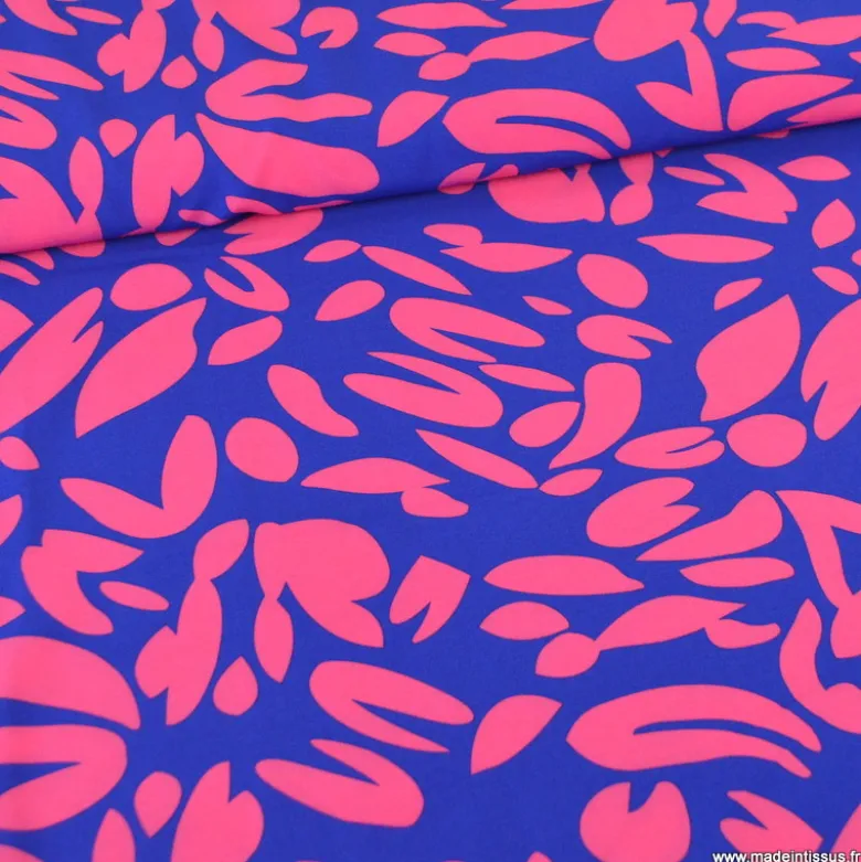 Tissu polyester Stretch motif abstrait fond bleu électrique