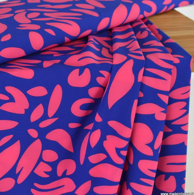 Tissu polyester Stretch motif abstrait fond bleu électrique
