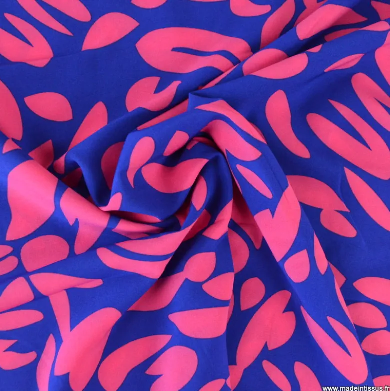 Tissu polyester Stretch motif abstrait fond bleu électrique