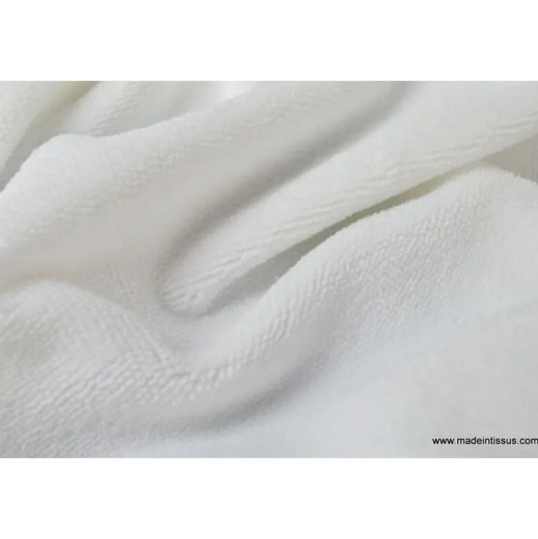 Tissu éponge blanc, 1 face velours - 1 face éponge. Ultra douce - OEKO TEX